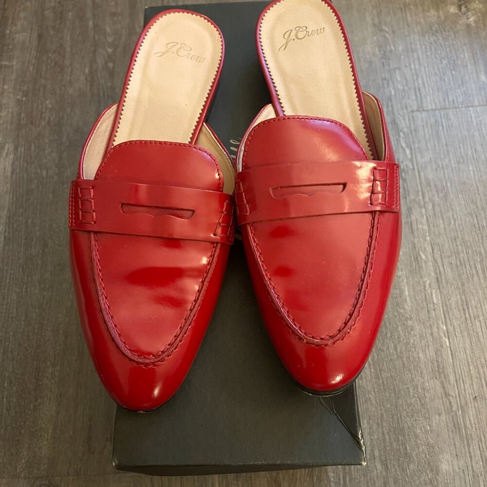 JCrew Red Patent Leather Loafer Mules